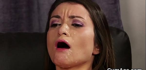  Unusual doll gets cumshot on her face swallowing all the spunk